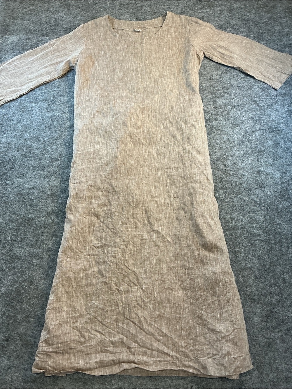 LO Women's Quarter Sleeve Linen Maxi Dress in Beige Size M